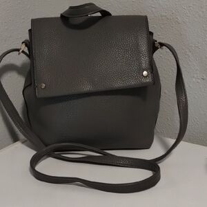 Elegant Gray Leather Shoulder Or Backpack Bag